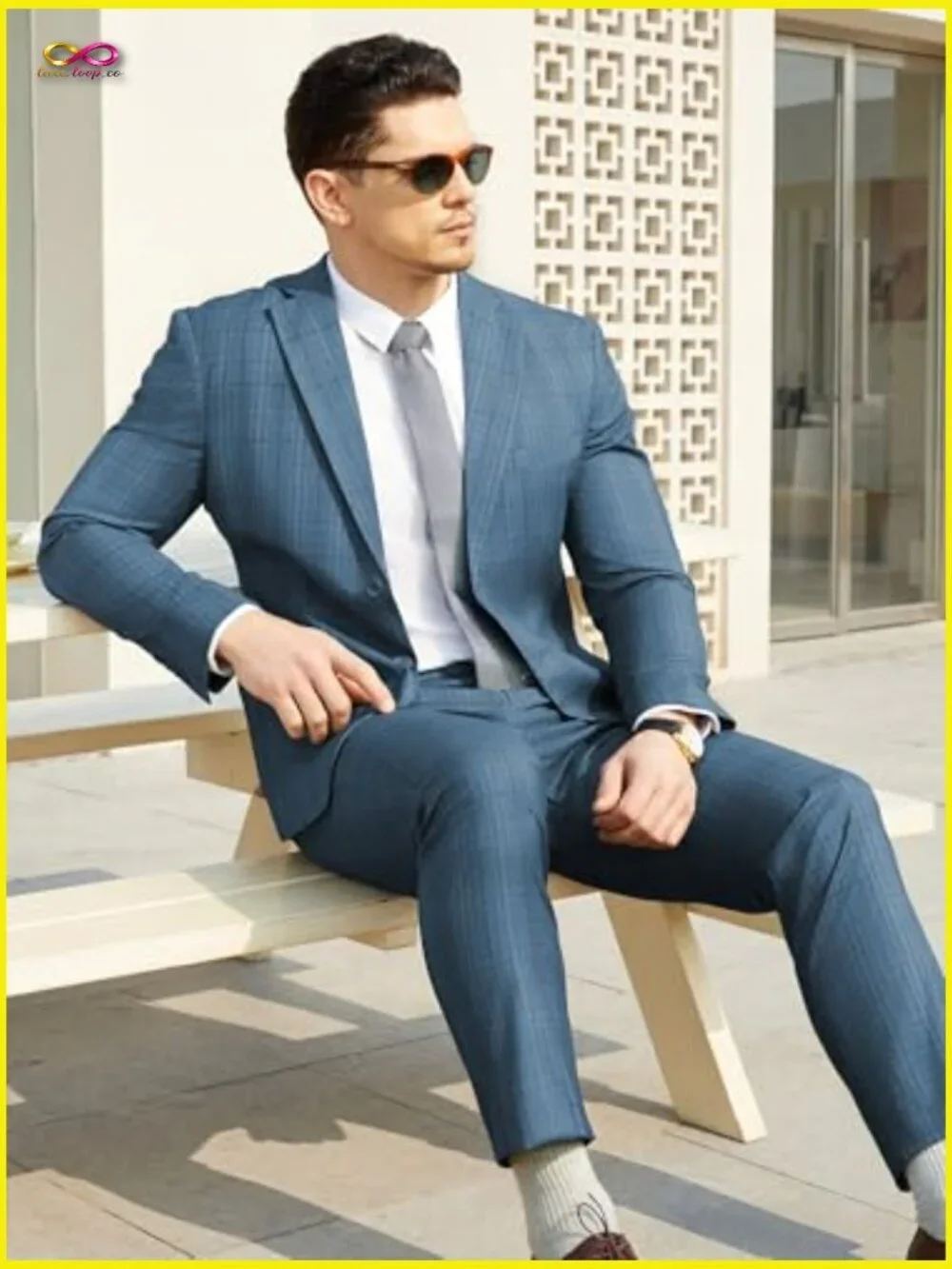 Slim Fit Plaid Suit Set Modern Business Casual Blazer Pants Formal Wedding